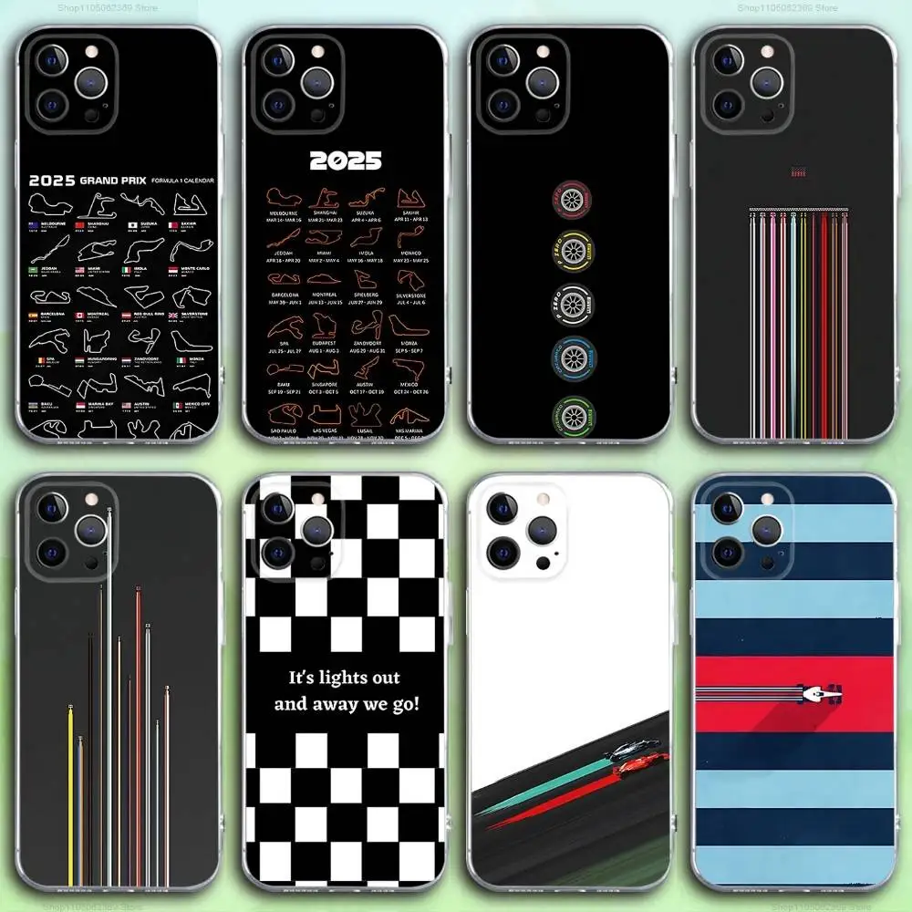 

Minimalist F-F1 Circuit Phone Case For iPhone 16,15,14,13,12,11 Pro,Max,Plus,X,XS,XR,SE4,E Mini Transparent Soft Cover