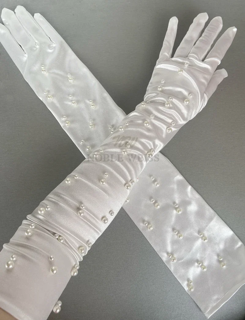 Gants de mariage longs en satin avec perles pour patients, gants de fête de mariage, accessoires personnalisés, cadeaux de mariage