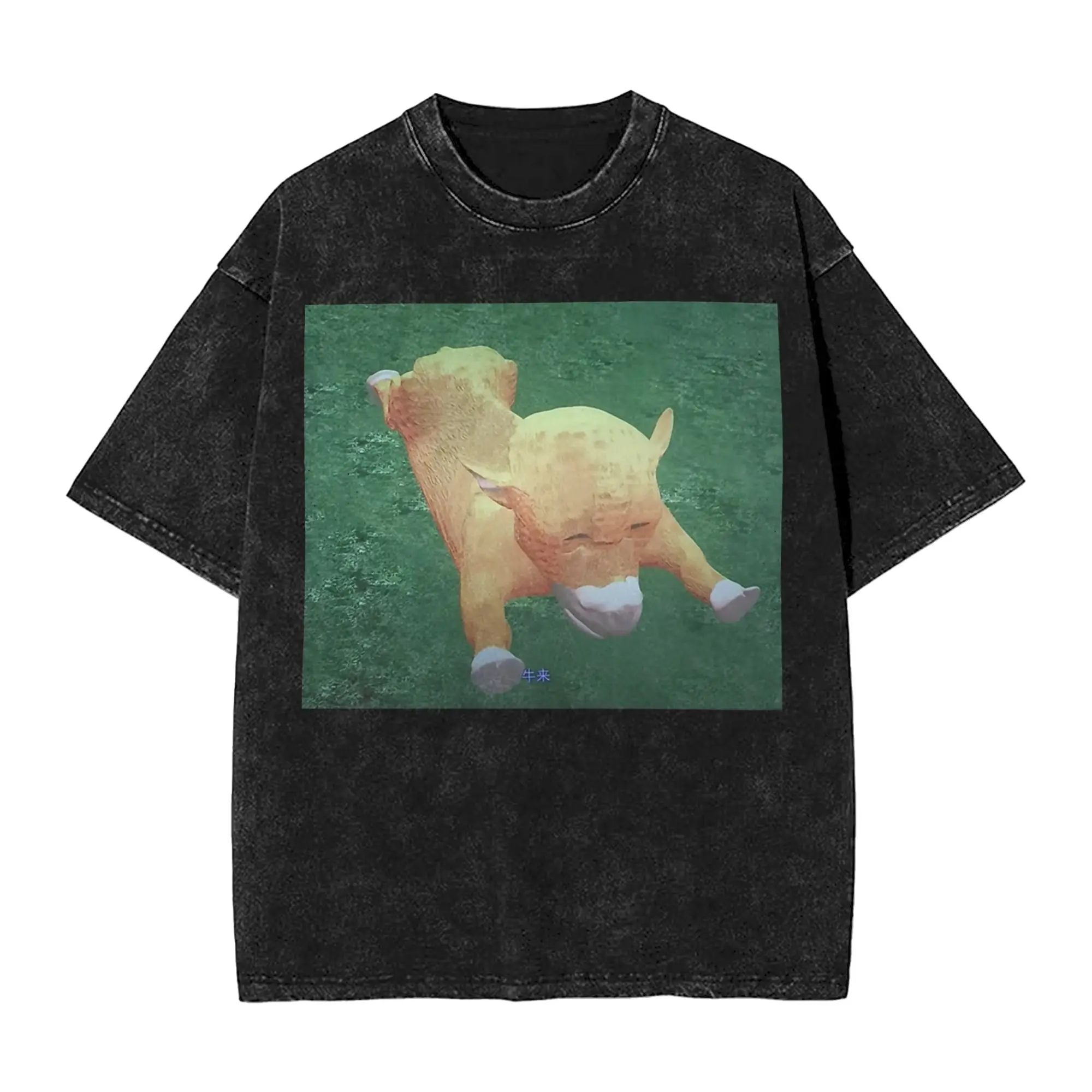 Niu Lai Calf Fall Still from Chinese Blockbuster T Shirt Hip Hop Washed   Oversize T-Shirts  Cool for Men  Streetwear  Tee Shirt