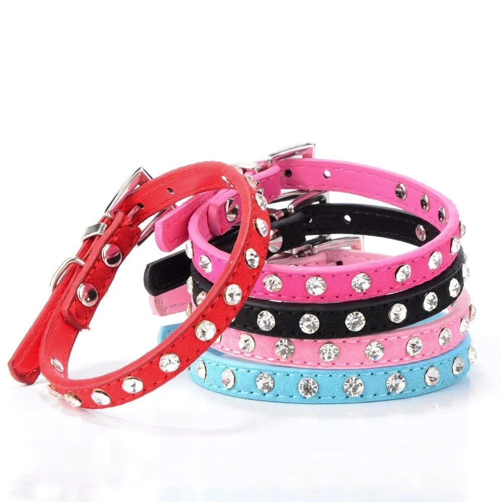 New Enhance Your Beloved Small Breed Pet's Style with Luxurious Red, Blue, or Pink Cashmere, Leather, and Rhinestone Collar - El