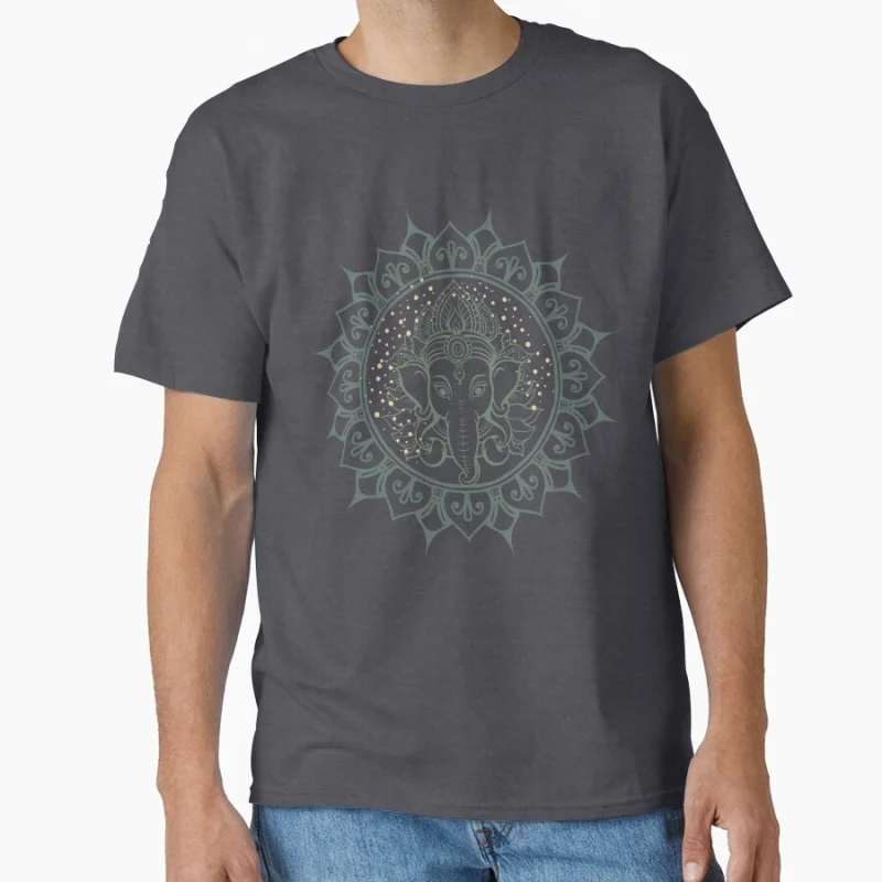 Yoga Ganesha, Hindu elephant god ganesha or Ganpati, diwali rangoli Gift t shirt for man Large size Tops 100% cotton Clothes
