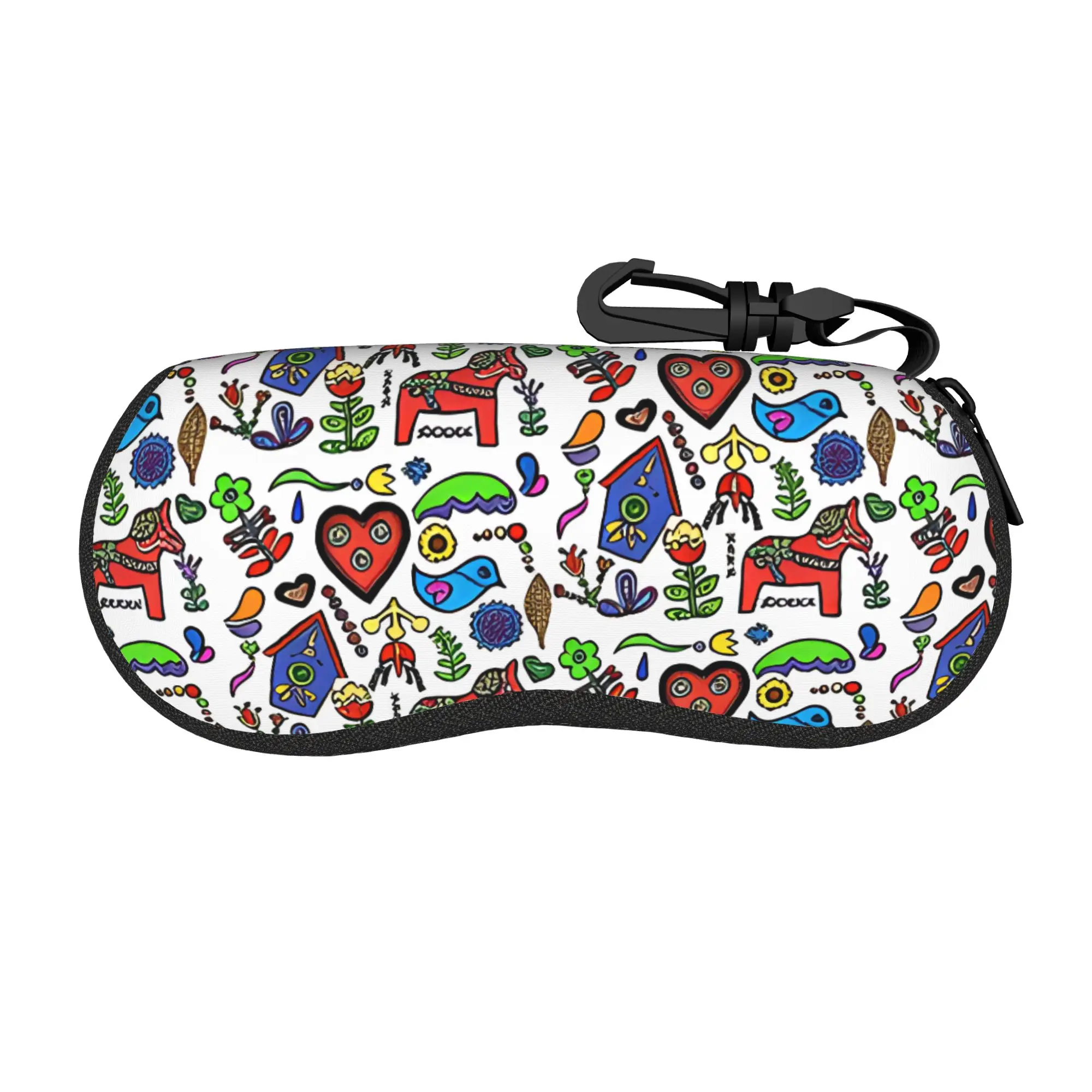 Cute Colorful running horses Glasses Case Waterproof Zipper  Glasses Box Anti-Pressure Eye Contacts Case