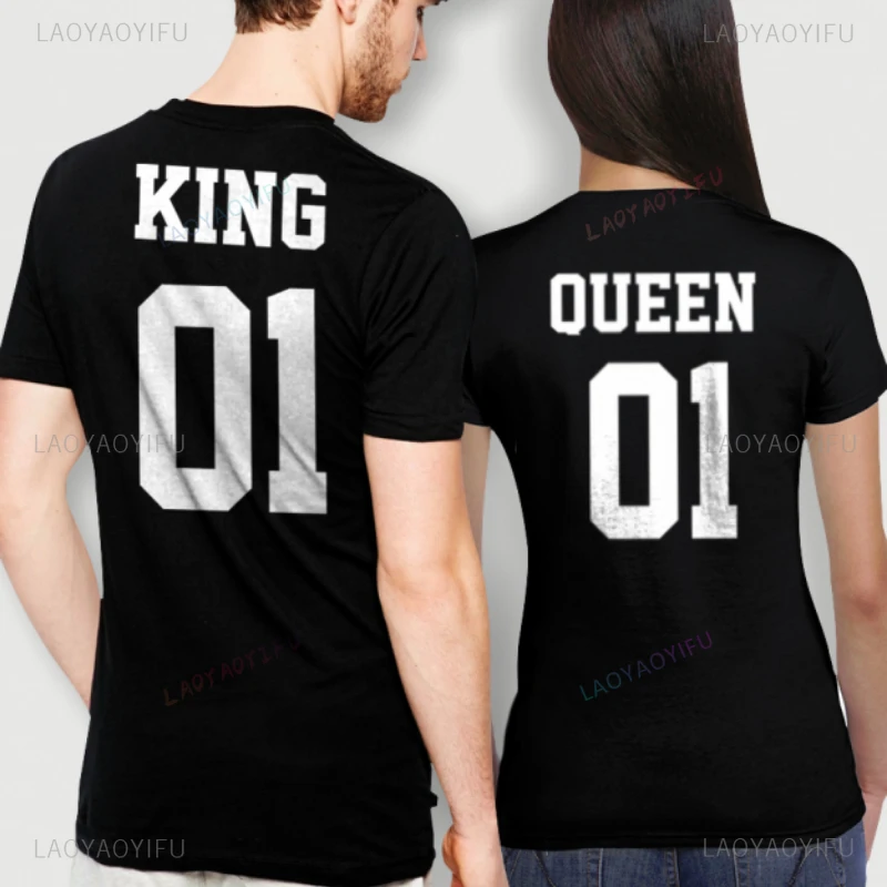 King Queen 01 Print Couple T Shirt Lovers Short Sleeve O Neck Loose Tshirt Fashion Woman Man Tee Shirt Tops Clothes