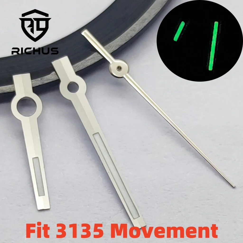RICHUS 3135 Watch Hands Silver Watch Hands Green Luminous Fit 3135 Movement Watch Accessories