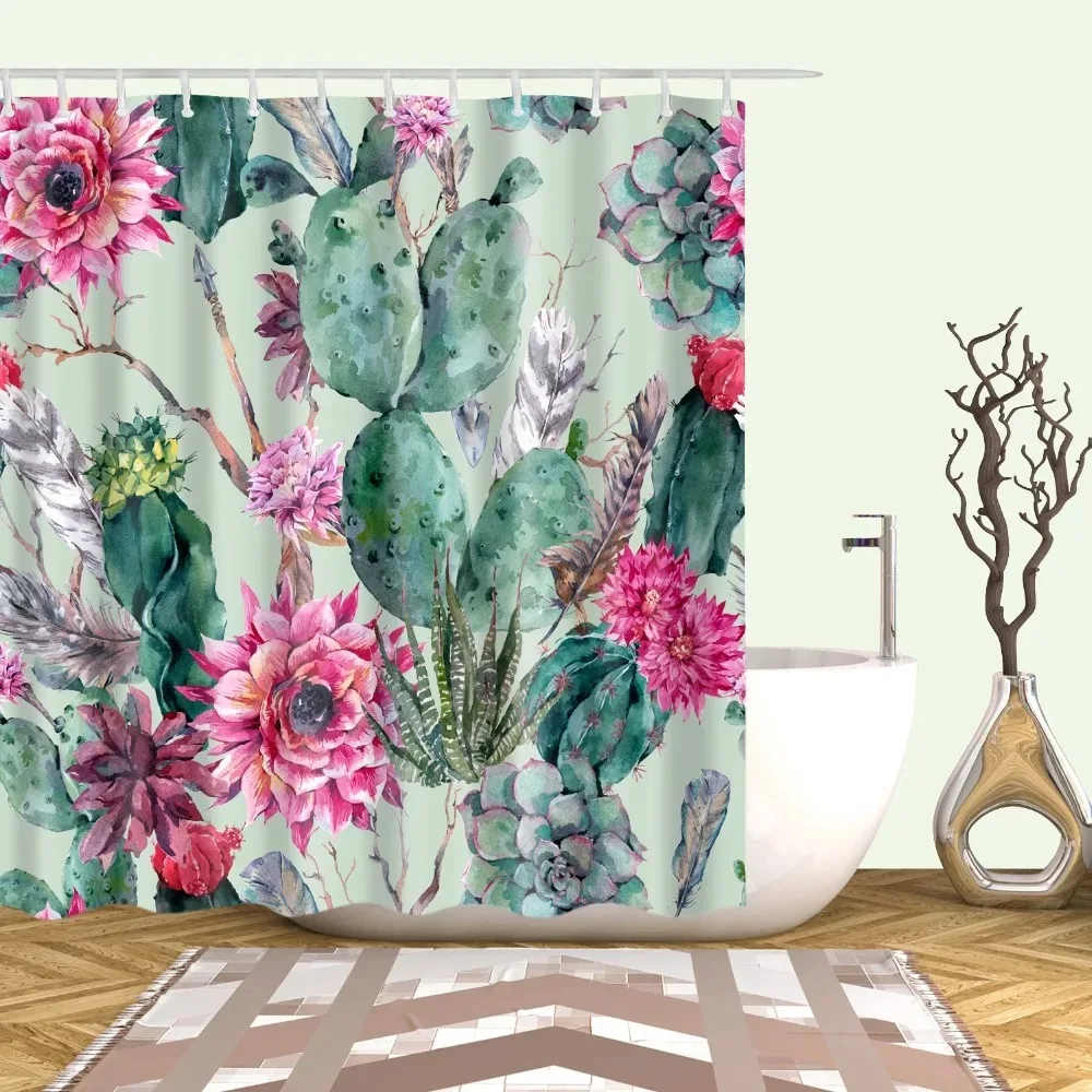 

Tropical Cactus Plant Pineapple Shower Curtains Bathroom Frabic Waterproof Polyester Bath Curtain