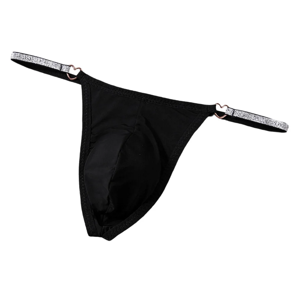 Sleek White Mens Thong Glitter Straps Heart Metal Accents Breathable Fabric  Comfort Low Rise Bulge Enhancing Pouch