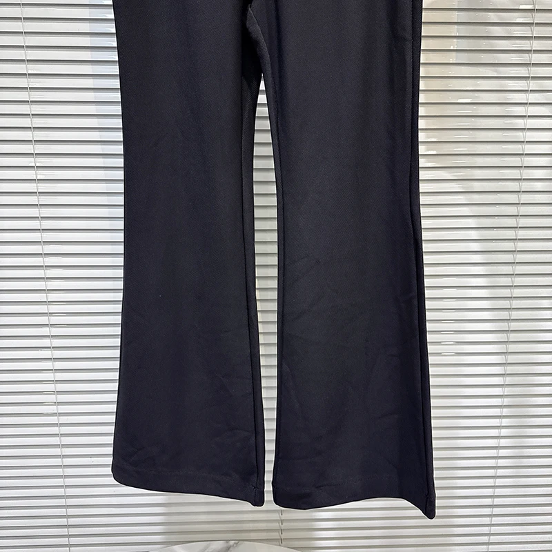 KBQ Solid Spliced Bowknots Slimming Pants for Women High Waist Temperament Chic Flare Trouser Female Fashion Autumn Style New