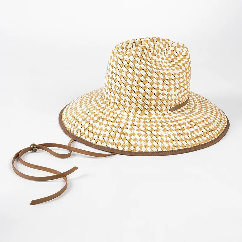 High Quality Hand Woven Panama Straw Hat Women Summer Rope Tied Sun Hat Korean Designer Jazz Hat Sun Visor Sombrero Mujer Playa