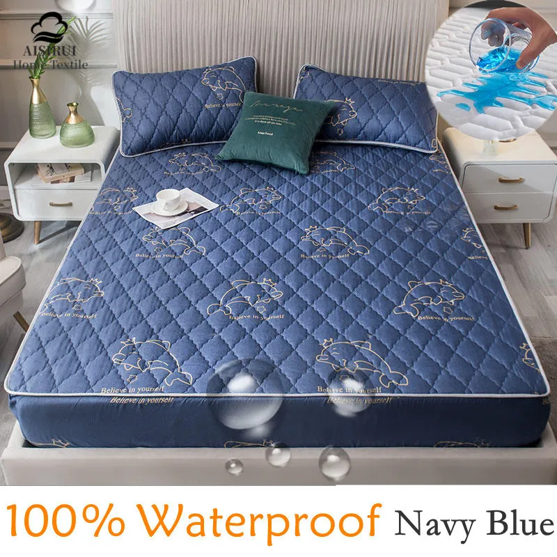 

Brushed Fabric Fitted Bed Sheet 100% Waterproof Mattress Pad Cover Protector Elastic Band Topper Bed Cover Quilting Process Home