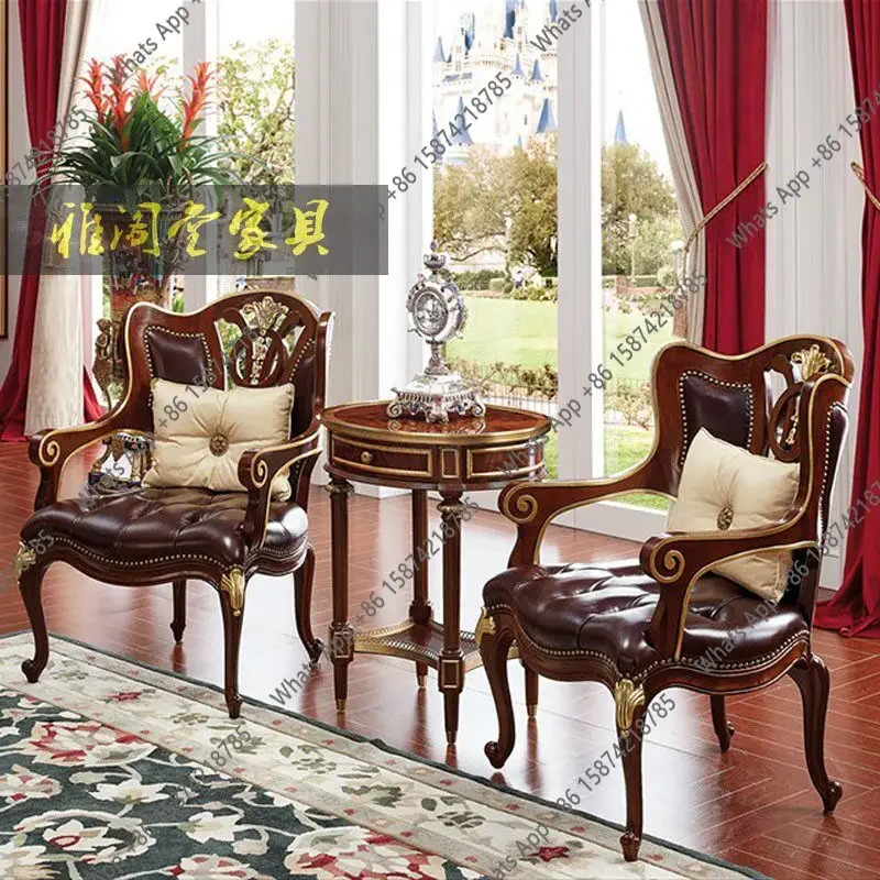 

XX American Solid Wood Lounge Chair, European French Living Room, Single Sofa, High-end Hotel Club Furniture