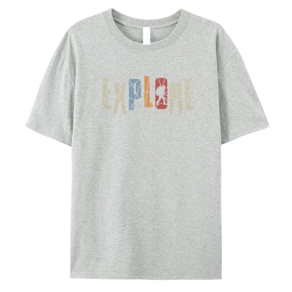 Men's Cotton Explore Graphic Print T-shirt Tees Casual Loose Round Neck Street Style Tops for Men and Women