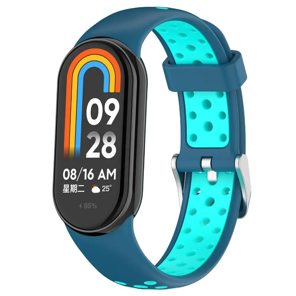 หัวเข็มขัดระบายอากาศสองสีเปลี่ยนสร้อยข้อมือสายรัดซิลิโคนสําหรับ Xiaomi Band 8