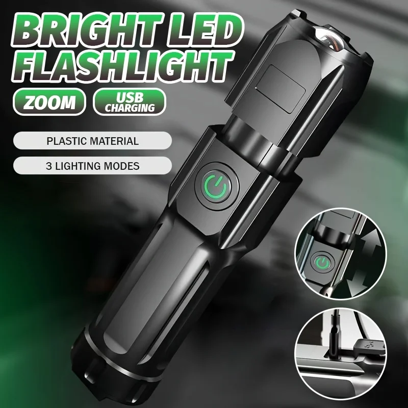 Powerful LED Flashlight Rechargeable USB Built-in Lithium Battery Waterproof Zoom Fishing Hunting Camping Tactical Flashlight