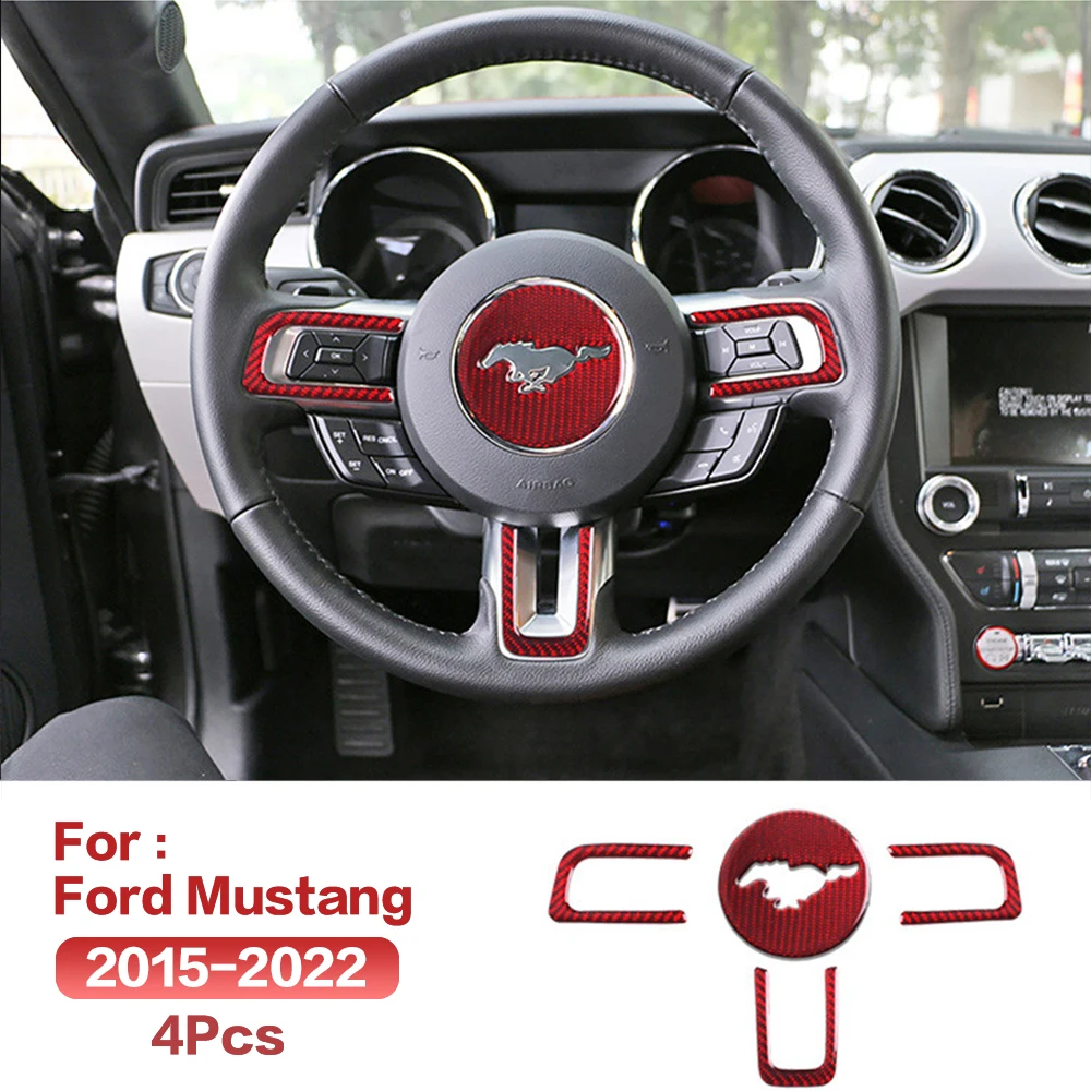 4x Car Steering Wheel Carbon Fiber Stickers Interior Decoration Accessories For Ford Mustang 2015-2022 2016 2017 2018 2019 2020 image 5