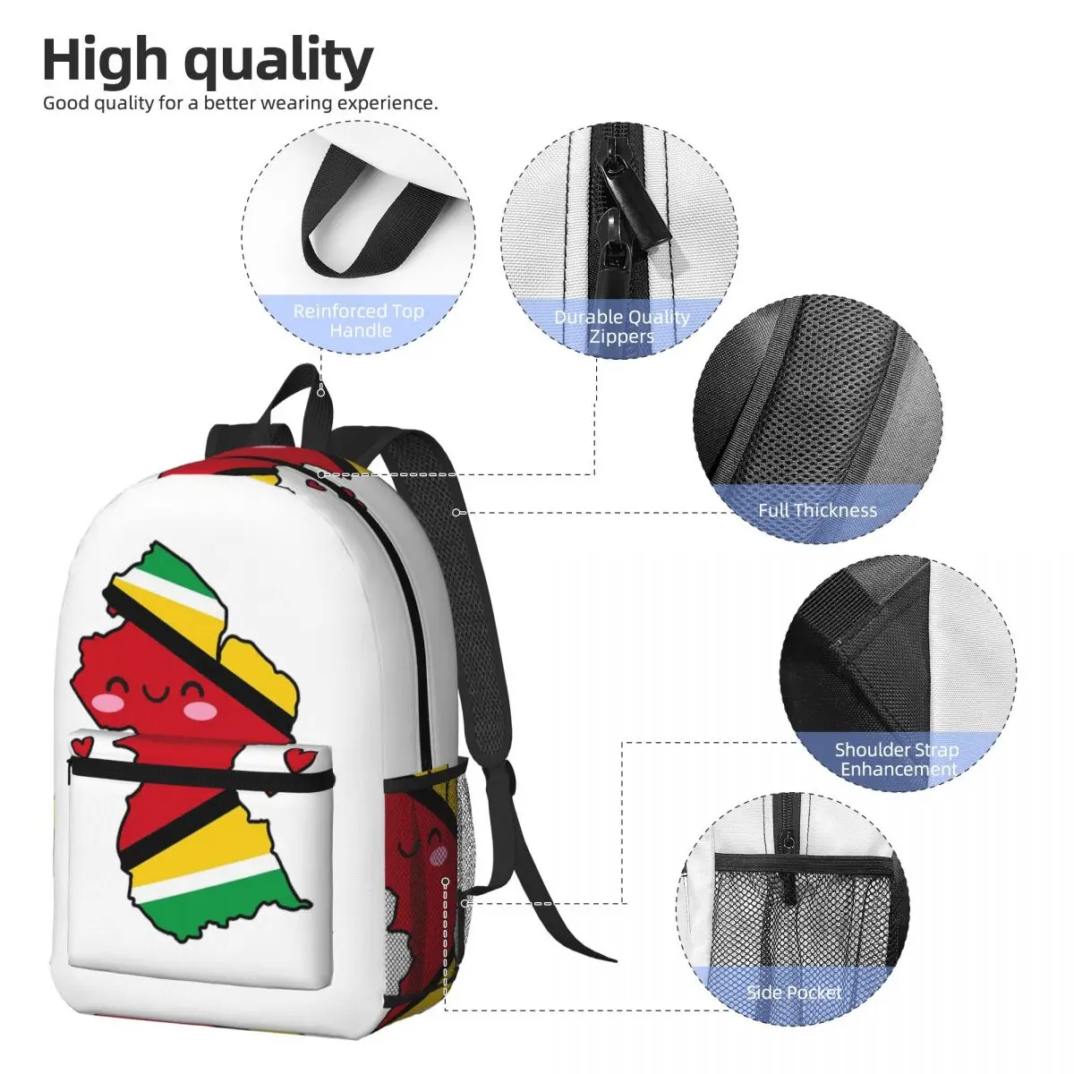 Guyana Flag Map Smile With Love Backpack Daypack Large Capacity Children BookBag School Bag Shoulder Bags for Men Women
