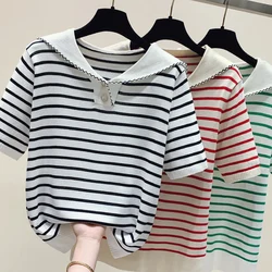 Summer New Women's Short-sleeved V-neck Thin Cotton All-match Loose Pullover Vest Knitted Sweater Casual Base Large Size