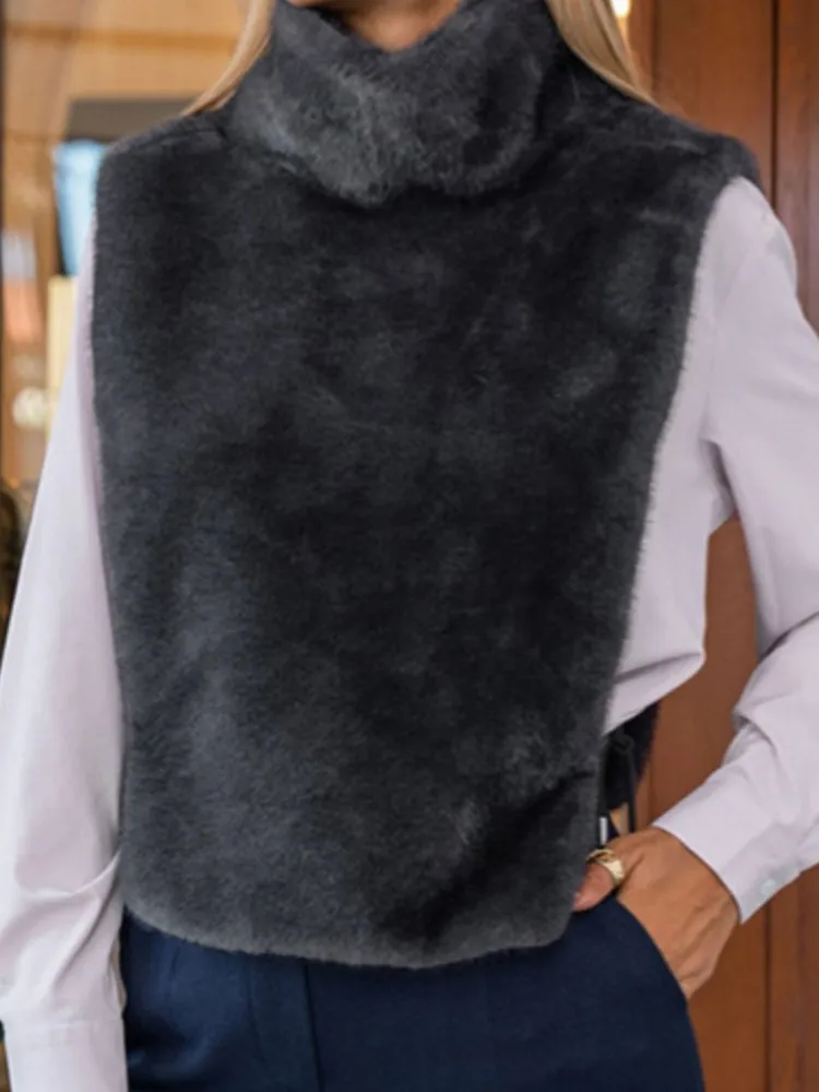 الصلبة سميكة الفراء سترة المرأة موضة شيك الياقة المدورة أكمام البلوز تانك القمم سيدة شارع العليا الخريف الشتاء ملابس جديدة