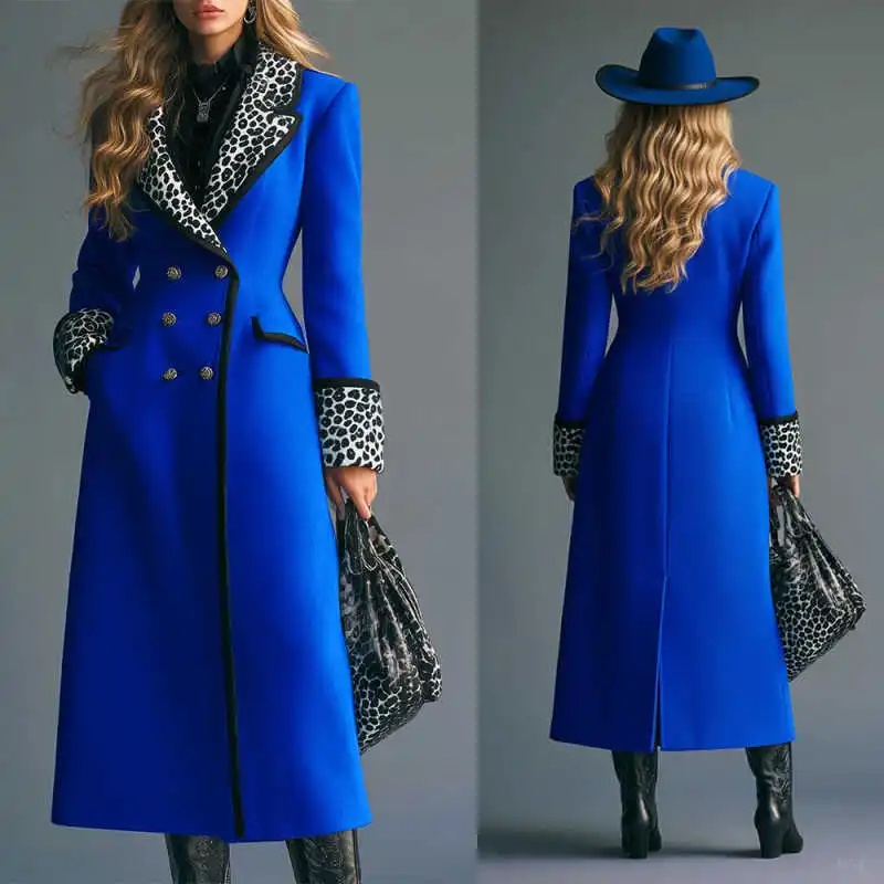 

Autumn and Winter Women Overcoat 1 Piece Double Breasted Tiger Stripe Wool Coat Business Dinner Party Warm Customized