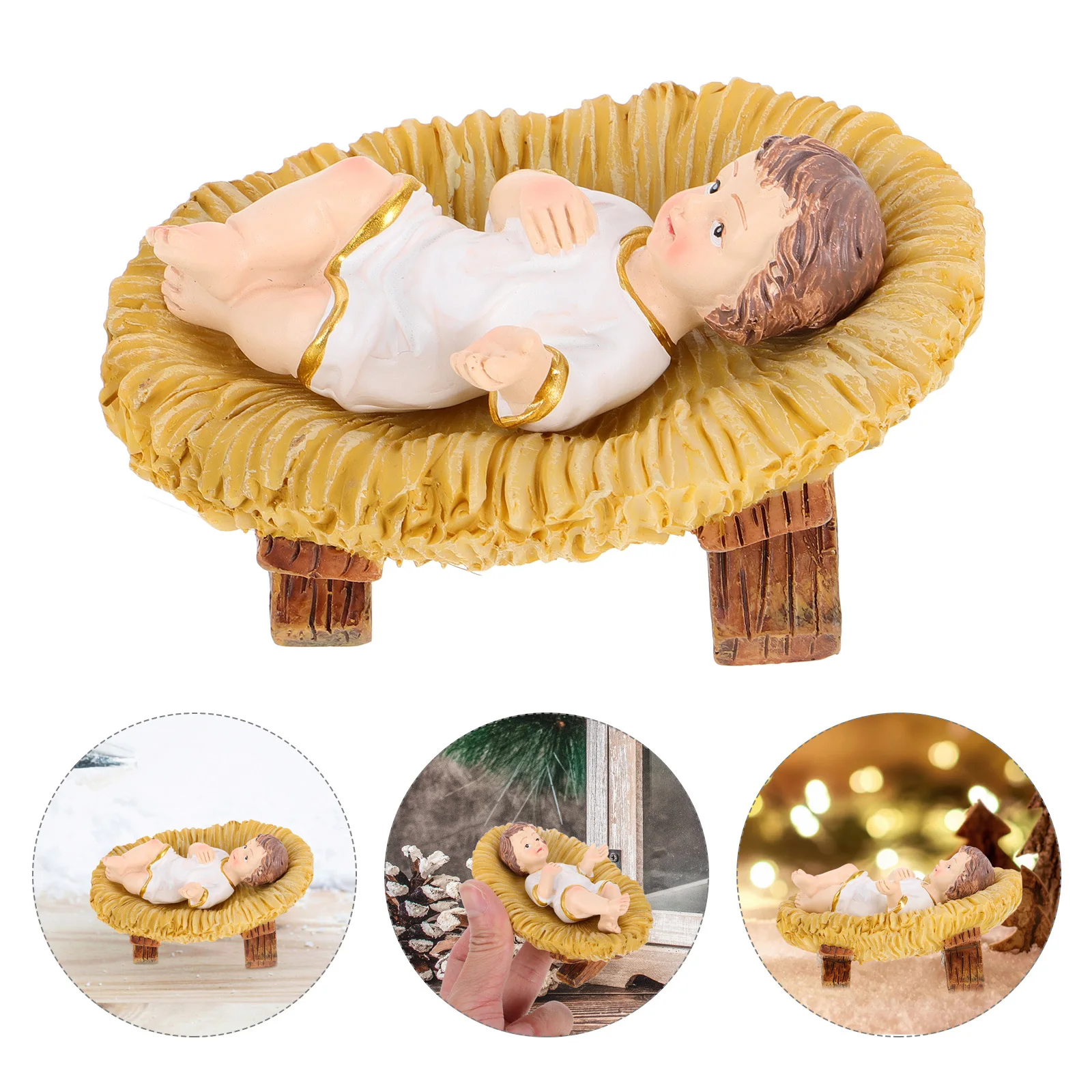 

Baby Jesus Nativity Resin Sculpture Manger Christmas Desktop Ornament Religious Home Decoration Sculpture Resin Craft Statue