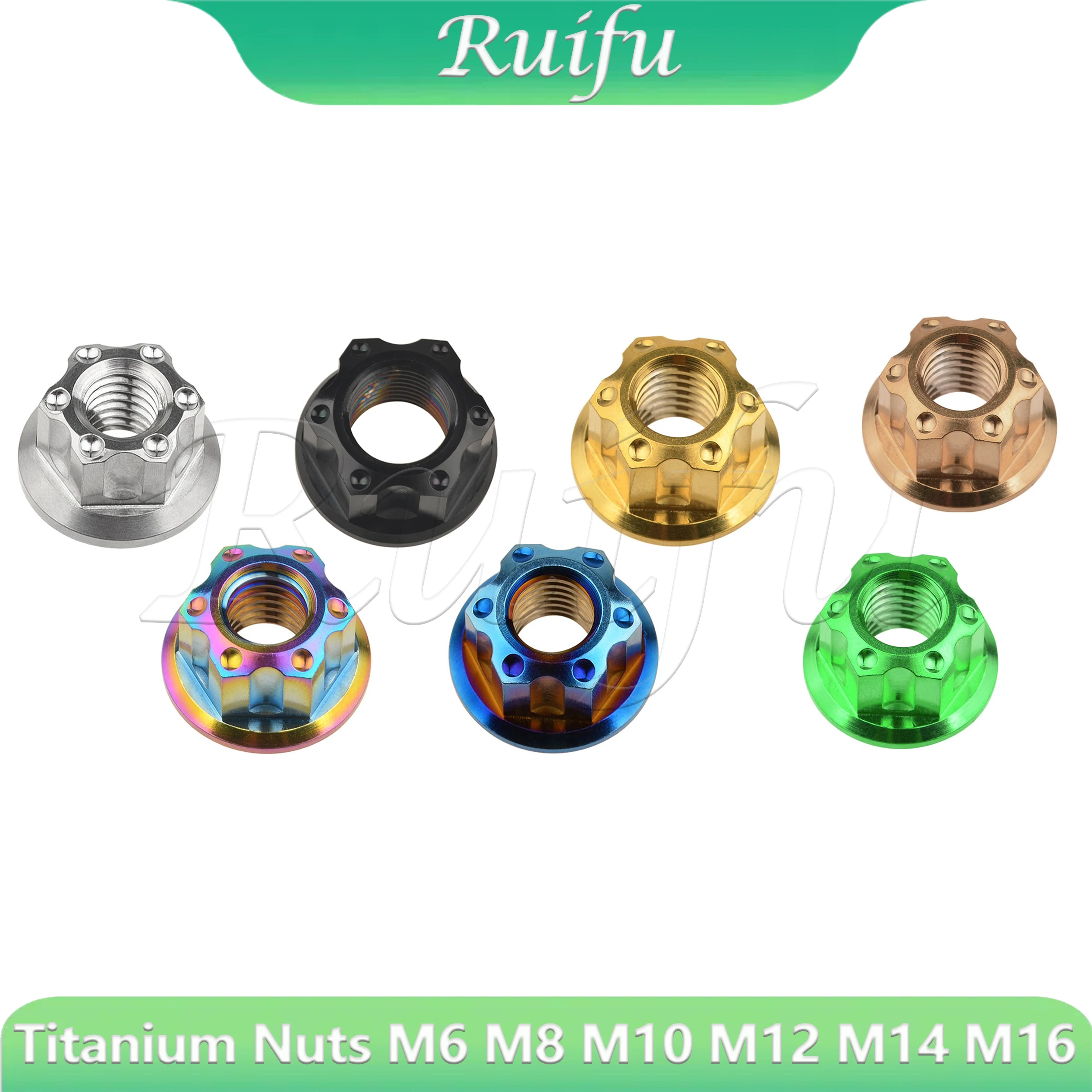 

Ruifu Titanium M6 M8 M10 M12 M14 M16 Необычные шестигранные фланцевые гайки для велосипеда, мотоцикла, задняя ось, титановые крепления