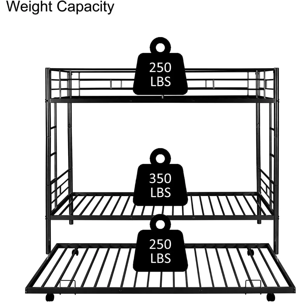 Litera doble sobre doble de metal con cama nido, estructura de litera resistente con 2 escaleras laterales, litera convertible con rieles de protección