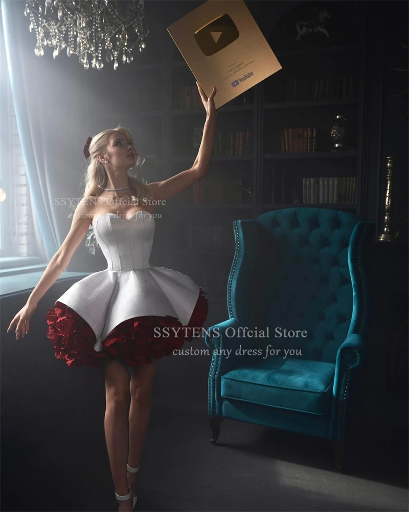 SSYTENS Charming Sweetheart Short Evening Dresses Flowers Mini Prom Dress Sleeveless Princess Party Gowns Customized فساتي