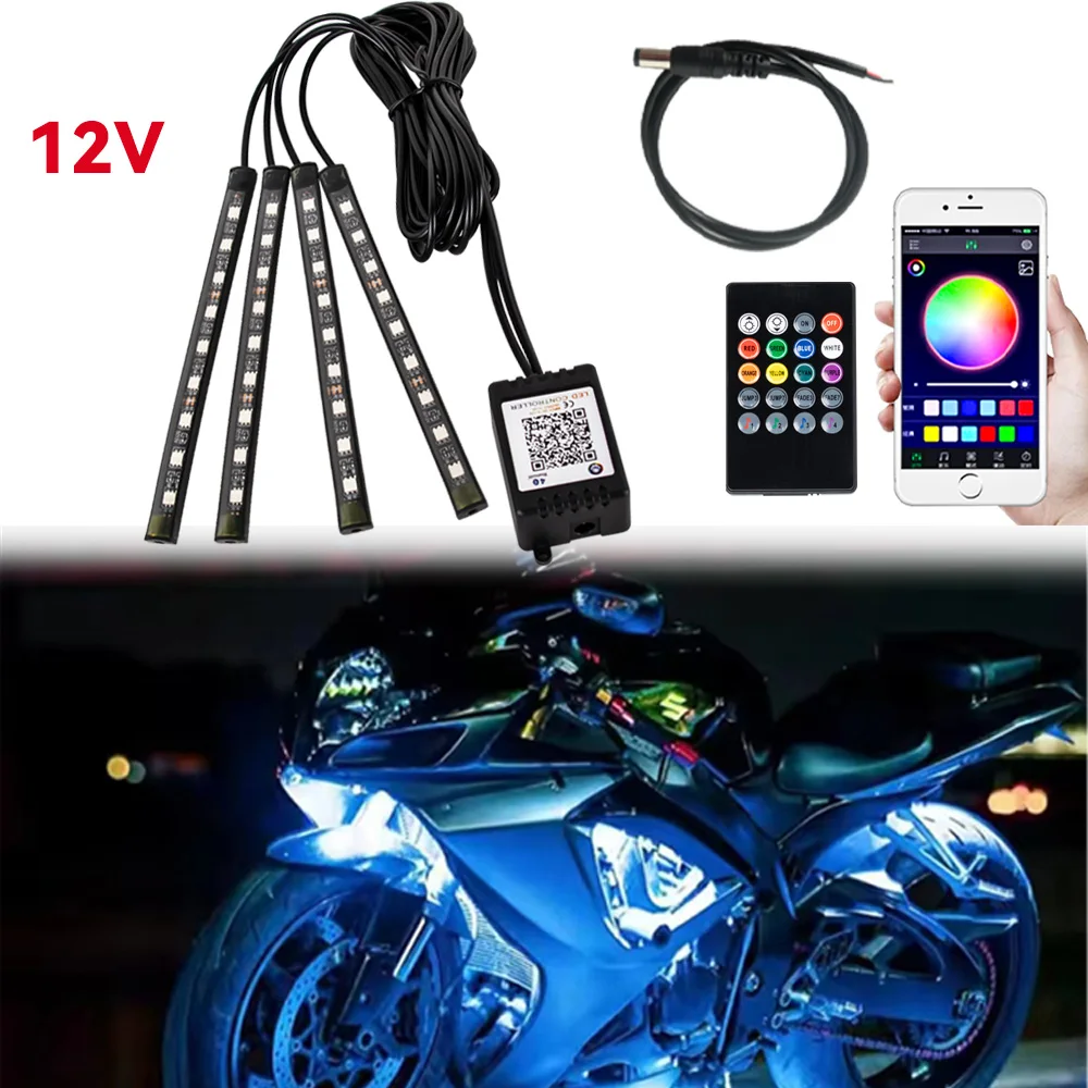 Motorrad Led Licht Streifen App Fernbedienung Wasserdichte RGB Flexible Neon Atmosphäre Licht Für Motorrad Automobil ATV 12V