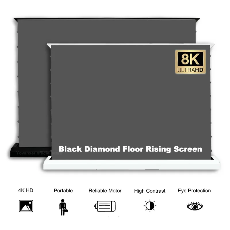 120 Inch Black Diamond Floor Rising Screen Electric Rollable ALR Motorized Projection Screen For Long Throw/Normal Projector