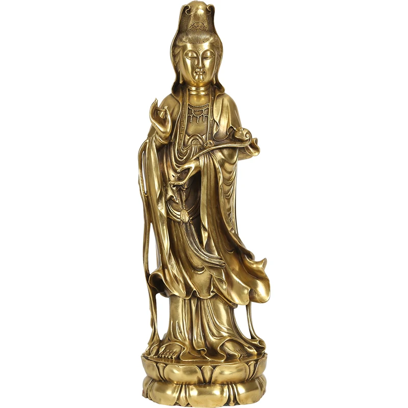 Gold Brass Guanyin Avalokitesvara Statue Tibetan Buddhism Goddess Sculpture Detailed Art Large