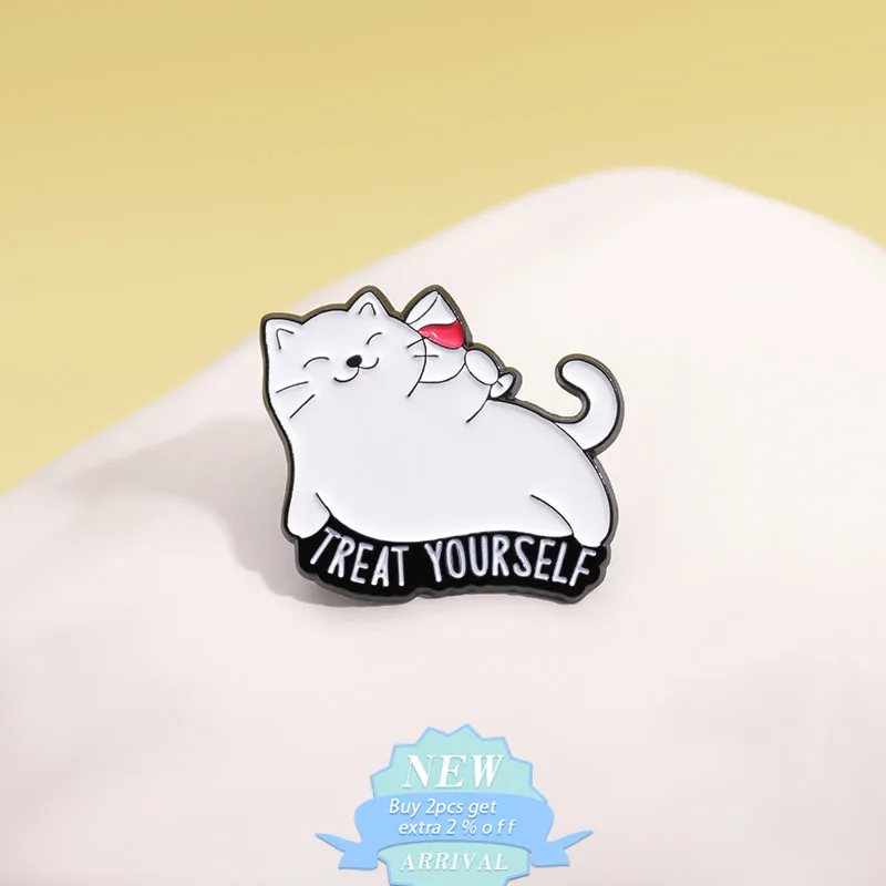 Fun Flame Cat Enamel Pin Treat Yourself Awesome Animal Brooch Lapel Backpack Inspirational Quotes Jewelry Gifts For Kid Friedns