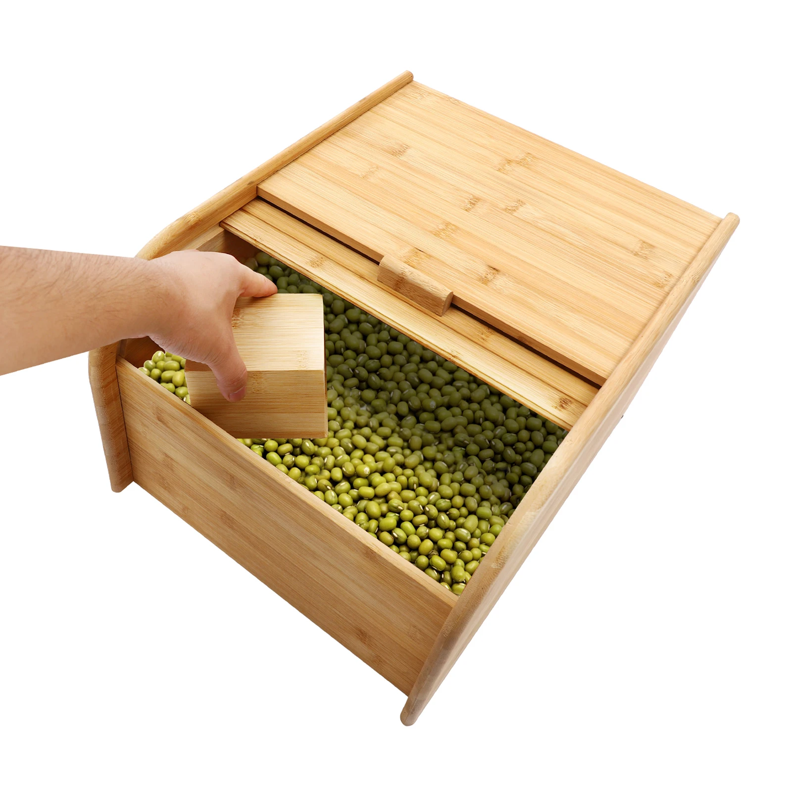 15KG Rice Storage Container Large Capacity Bamboo Food Container for Storing Nuts Corn Beans Dry Goods, Insect and Moisture Protection