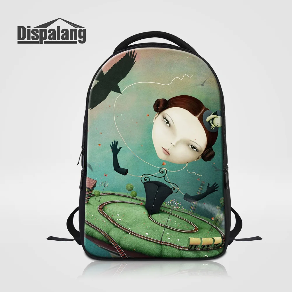 Cartoon Doll Print Laptop Backpack for Women Girls, 15.6 Inch Cute School Bag, Multifunctional Travel Rucksack Notebook Bag