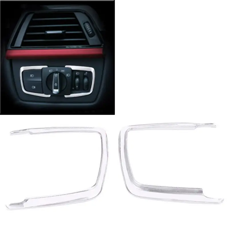 

2pcs ABS Chrome Headlight Switch Frame Cover Trim Adjustment Circle Sticker for BMW 1 2 3 4 X5 X6 Series F20 F22 F30 F32