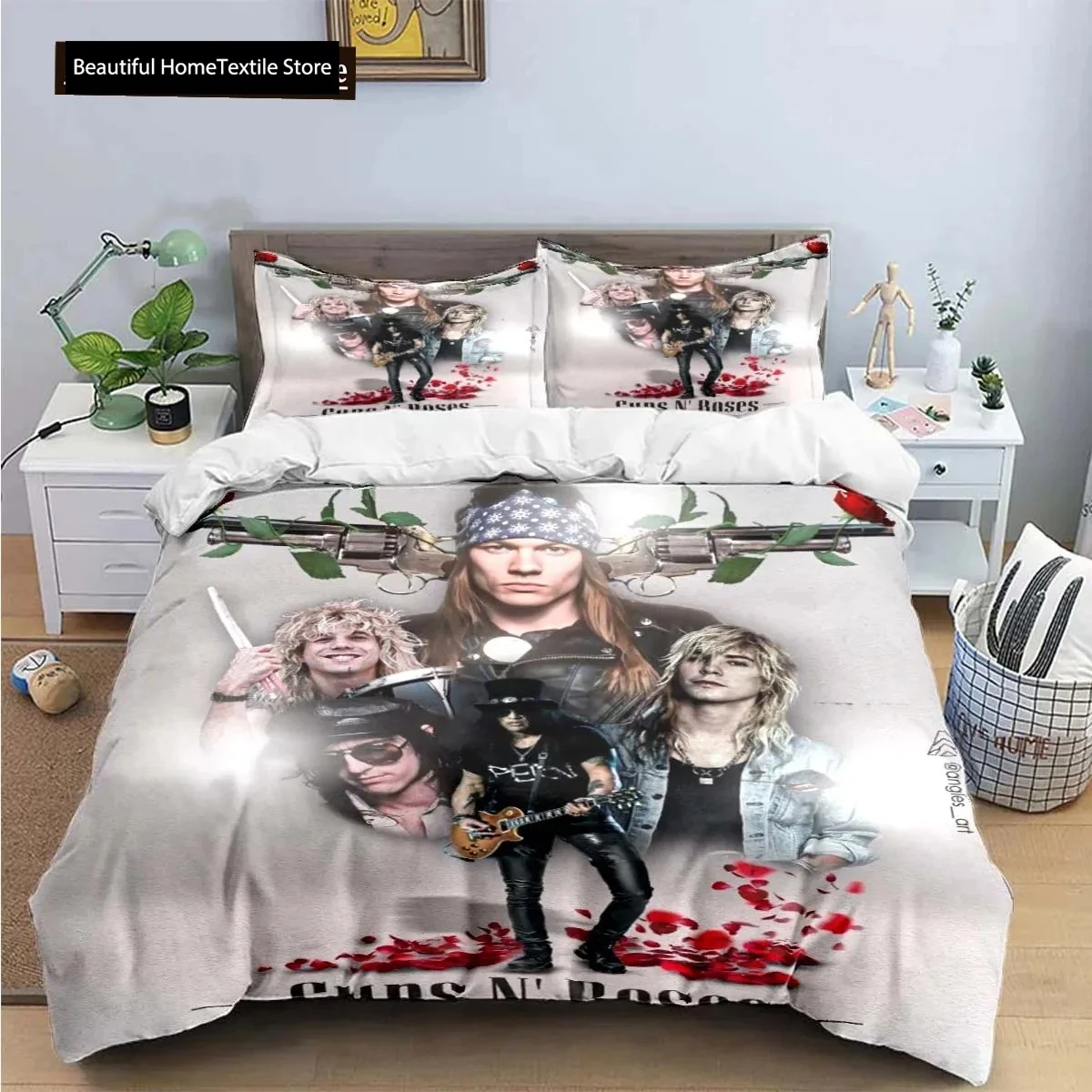 3D Print Guns N Roses GNR Band Retro Bedding Set Boys Girls Twin Queen King Size Duvet Cover Pillowcase Bed Boys Adult