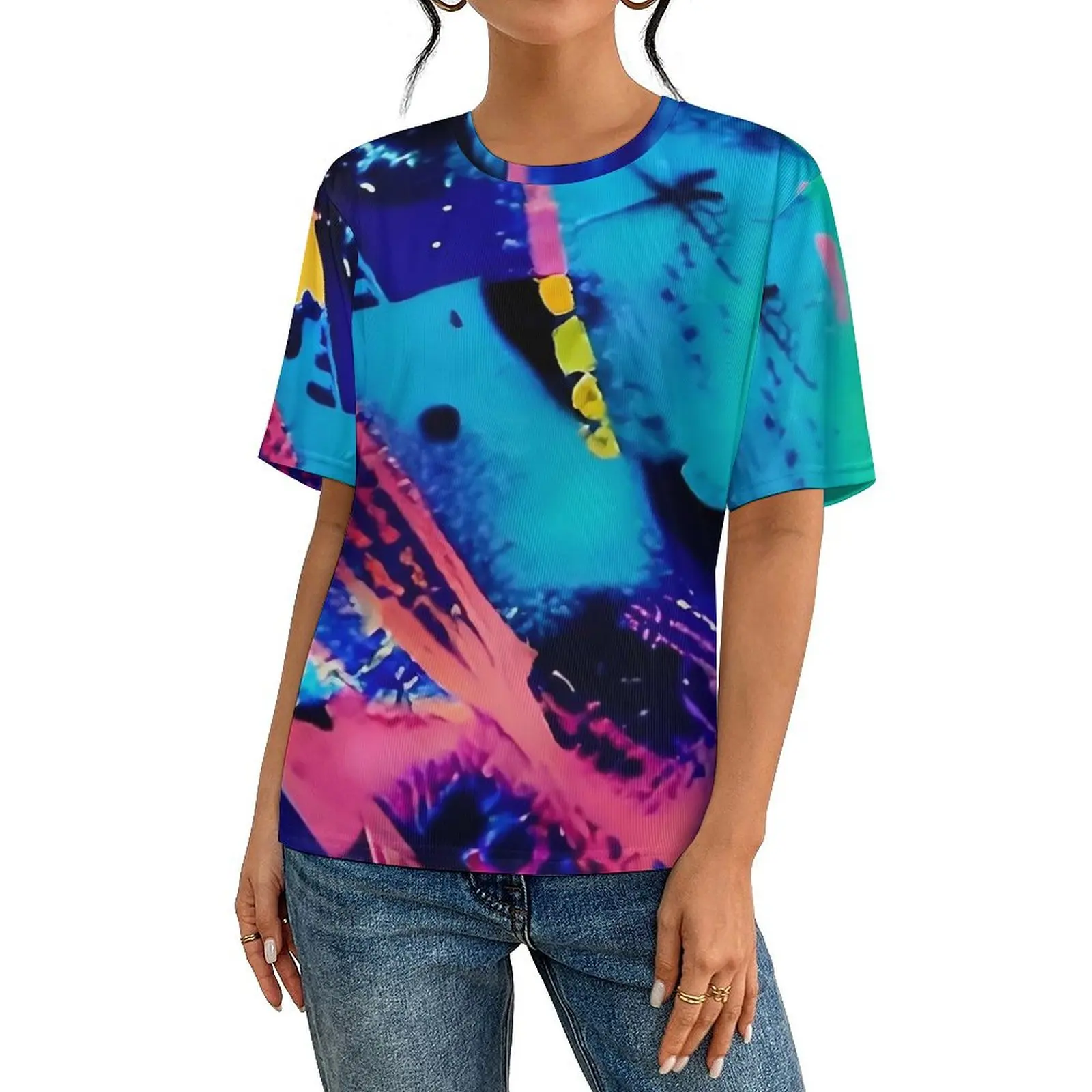 Men Vibrant Brush Print T Shirt Abstract Art Vintage T-Shirts Short Sleeve Tops Dropshipping Summer Basic Oversized Top Tees