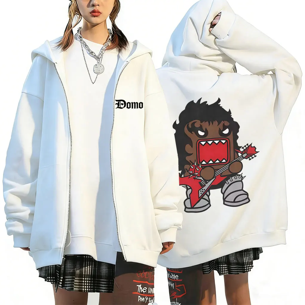 

Domo Kun Gothic Metal Rock Style Funny Meme Zipper Hoodie Men Women Fleece Zip Up Sweatshirt Men's Punk Oversized Zip Up Jacket