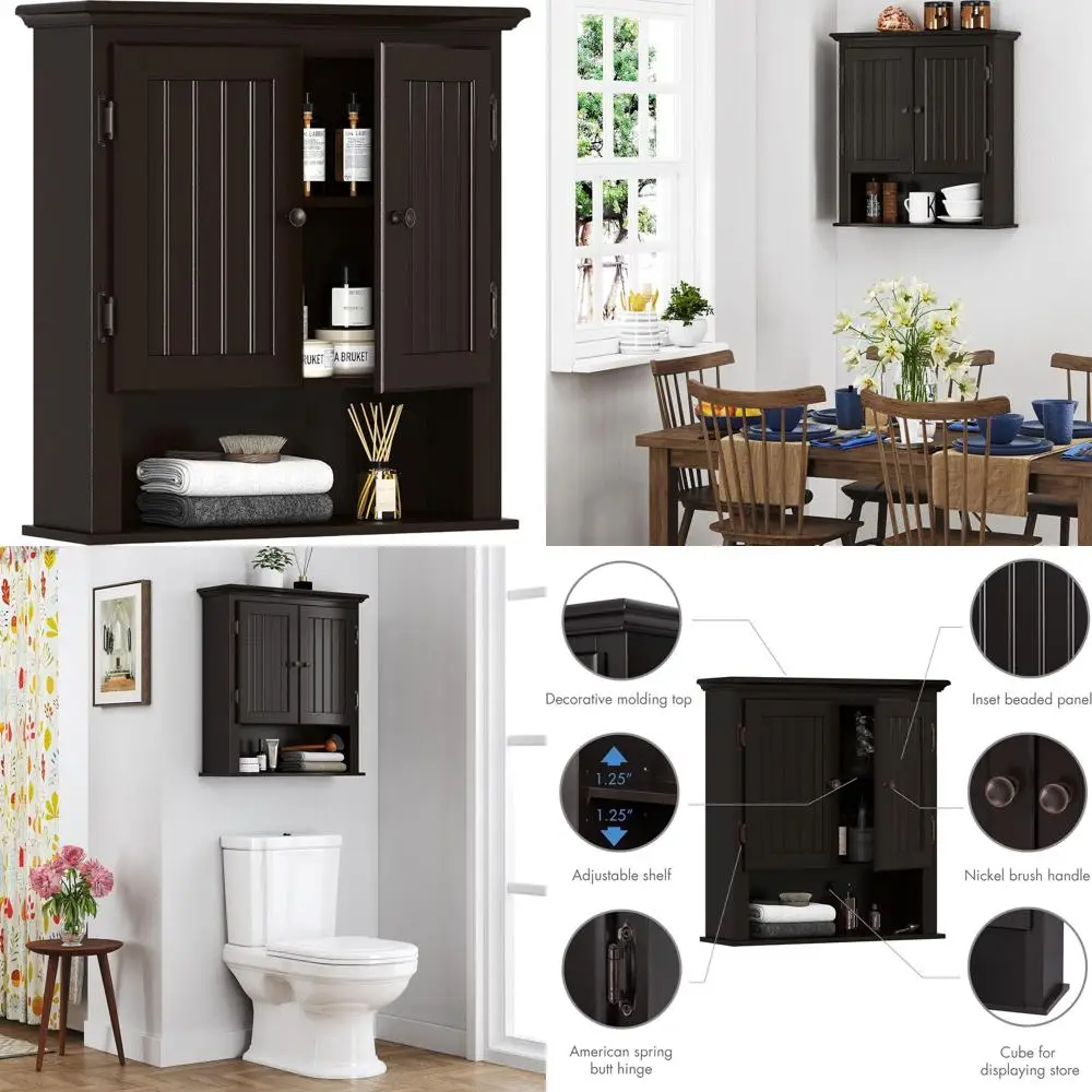

Over-the-Toilet Wood Wall-Mounted Cabinet with Hanging Shelves