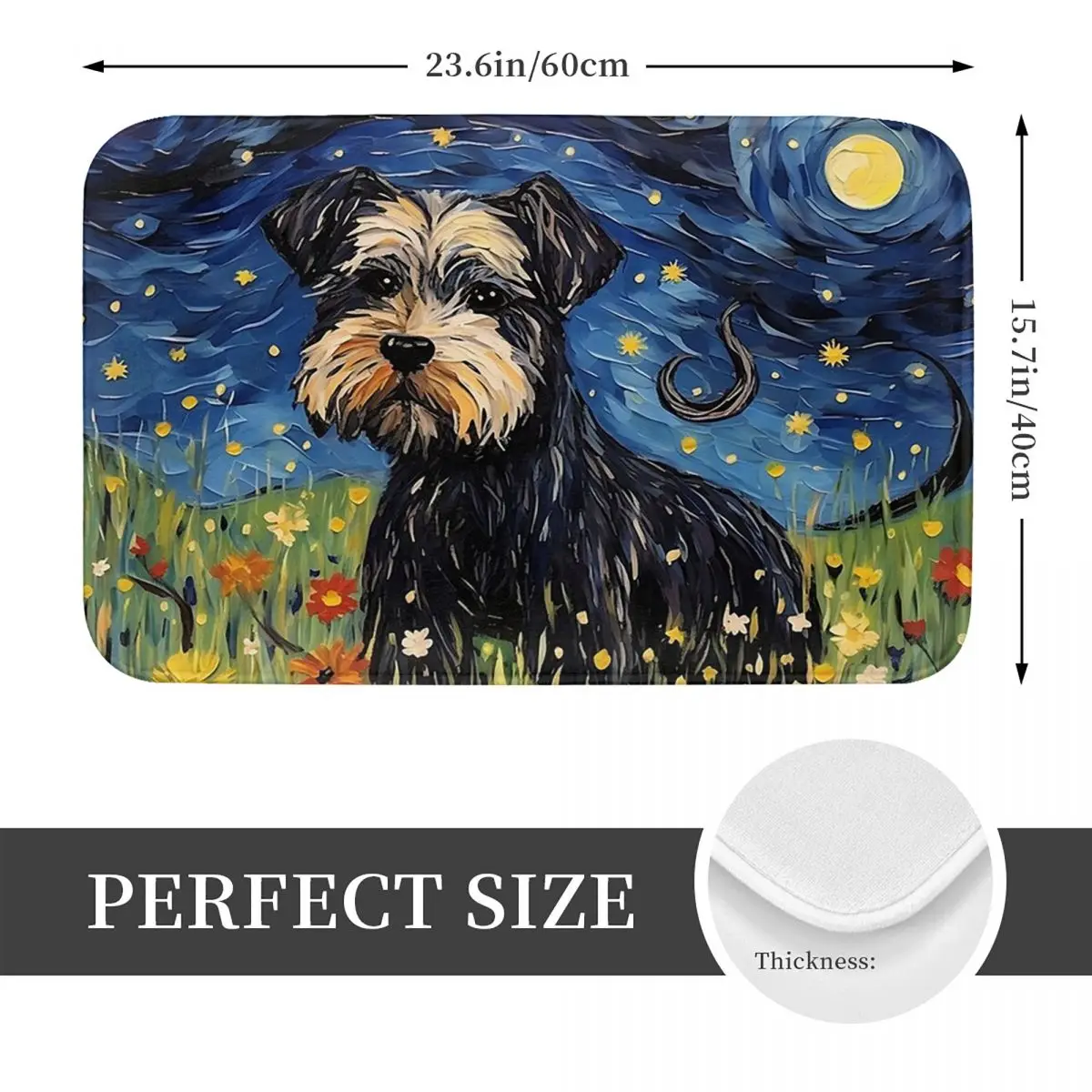 Vintage Van Gogh Pup Watercolor Starry Night Reverie Non-slip Doormat Floor Mat Carpet Rug for Kitchen Entrance Home Footpad Mat