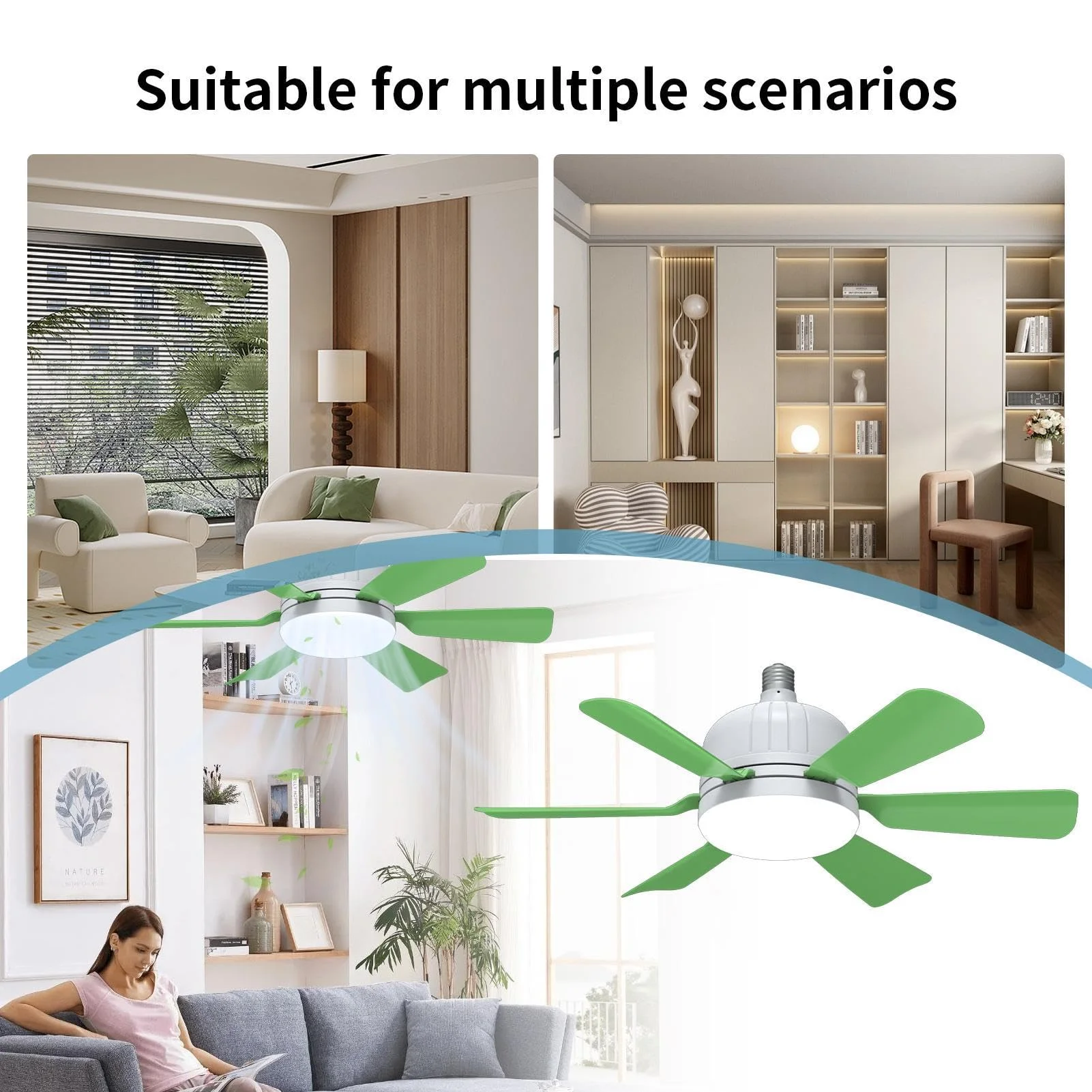 Indoor Ceiling Fans with Lights E27 Dimmable Remote&Wall Control 3 Wind Speed Adjustable Memory Function for Bedroom Living Room