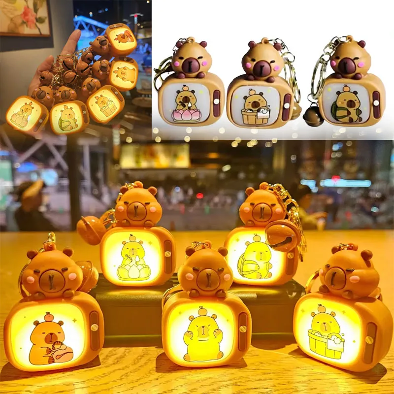 New PVC TV Luminous Ornaments Backpack Pendant Cartoon 3D Cute Capybara Ornaments Children's Toys Key Chain Holiday Gift