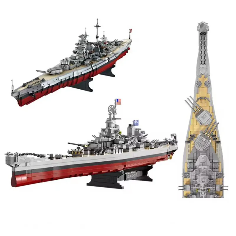 NUEVO Set de Construcción de Bloques de la Serie de Buques de Guerra Militares, Modelo de Crucero Missouri, Crucero Bismarck, Ladrillos de Barco, Juguetes, Regalos para Niños