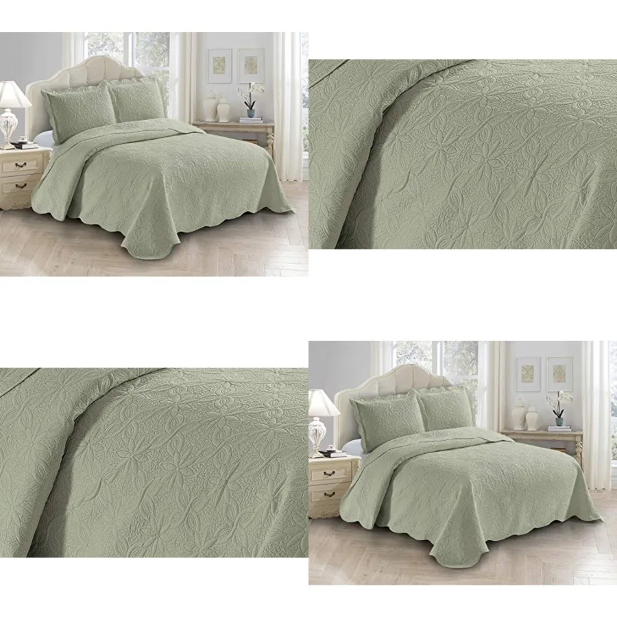 

3pc Embossed Coverlet Bedspread Set Oversized Bed Cover Solid Floral Daisy Pattern New Allis