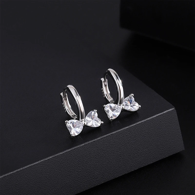 ENSHIR Sweet Zircon Bow Hoop Earrings for Women Exquisite Golden Silver Color Cute Huggies Jewelry pulseras mujer Wholesale