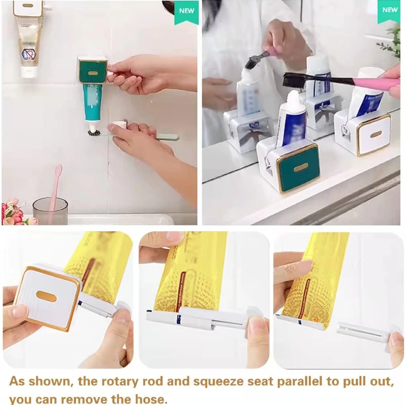 Toothpaste Manual Squeezer, Wall Mounted Toothpaste Dispenser, Bathroom Non Perforated Facial Cleanser and Hand Cream Squeezer