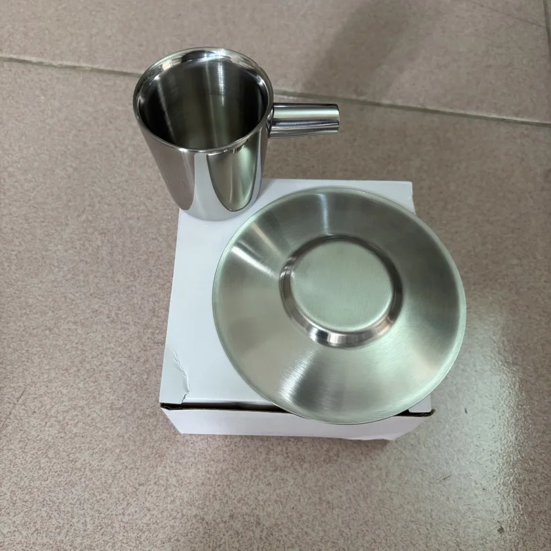 2 pack Stainless Steel Coffee Cups ,Coffee Mugs with Saucer Double Wall Espresso Silver Cup with Handle for Cappuccino,Tea,Milk - view 4
