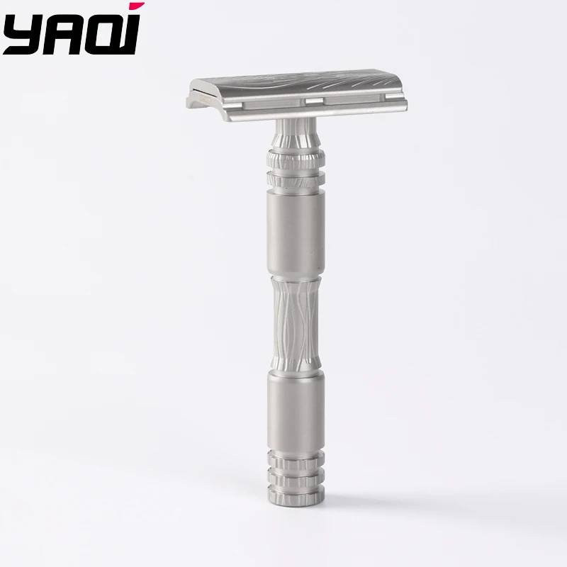 Classic YAQI Safety Razor Engraved Textured Metal Handle Double Edge Manual Beard Shaver Reusable Men Wet Shaving Tool