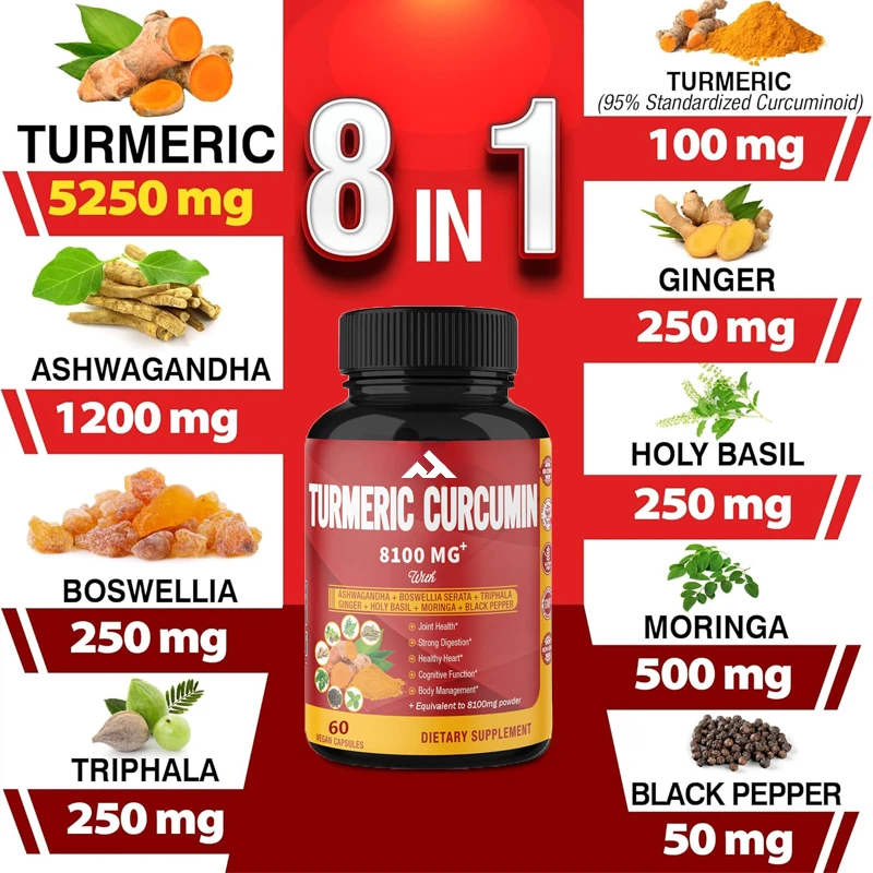 

Turmeric Curcumin Capsules 8100mg - Immune, Joint, Digestive, and Health Support -60 Capsules