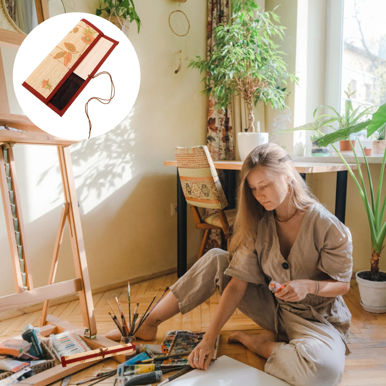 Kunst Malerei Stift Beutel DIY Pinsel Stift Rolle Wrap Zeichnung Bleistifte Beutel Bambus Roll-Up Fall für Füllfederhalter und Marker