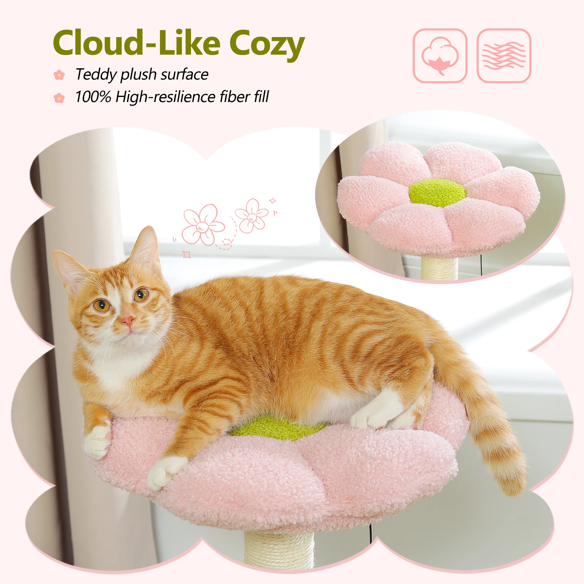 شجرة القط زهرة مع عمود خدش السيزال أرجوحة كبيرة لينة أعلى جثم برج القط الصغيرة للداخلية لطيف القط خدش هريرة لعبة