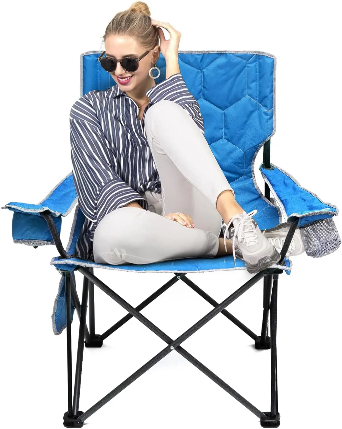 Oversized Camping Chair 2 Pack, Folding Camp Chairs for Adults Heavy Duty Big Tall 500 LBS, Padded Portable Quad Arm Lawn Chair